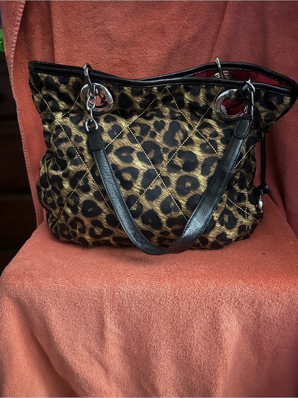 Quilted Leopard-Print Brighton Shoulder Tote with Black Trim